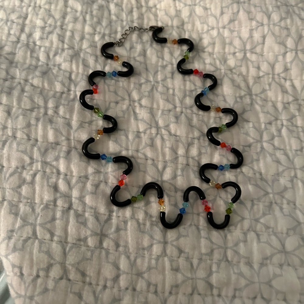 Black with mixed colors crystal necklace 18”